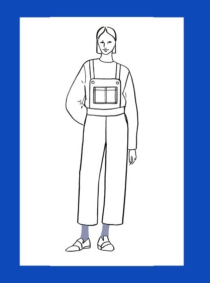 Line art illustration of Jordan overalls front view