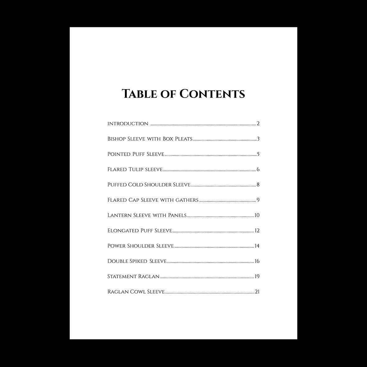 Table of contents in black text on white background.