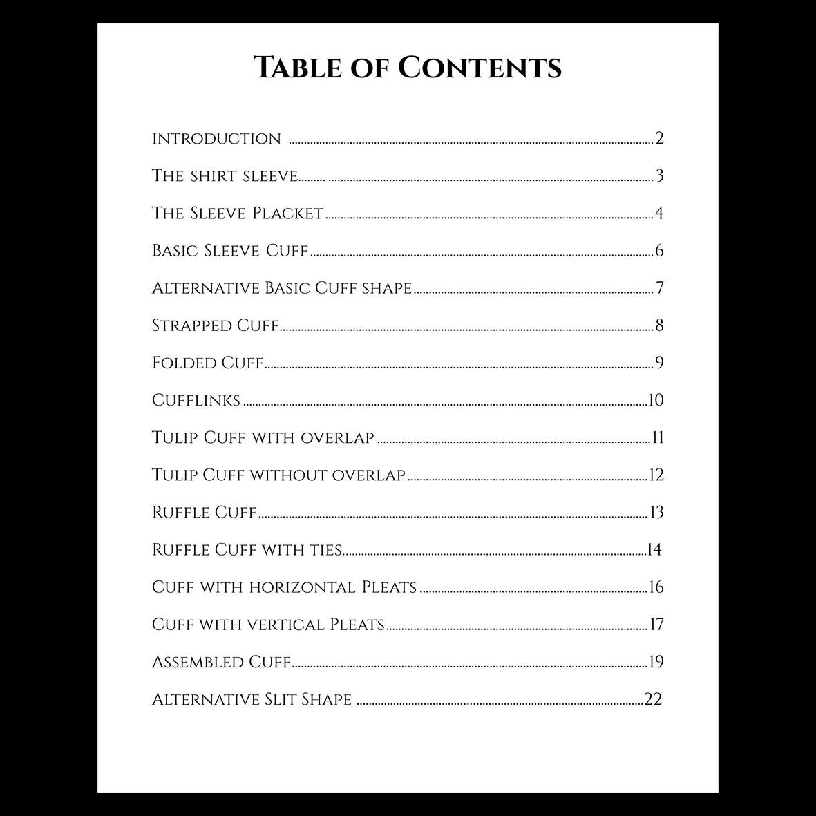 Table of contents in black text on white background.